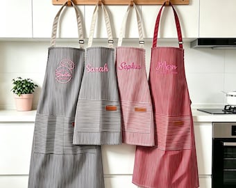 Tablier personnalisé pour femme, tablier personnalisé avec poches, tablier de cuisine adulte brodé, tablier enfant, cadeau pour elle, cadeau fête des mères