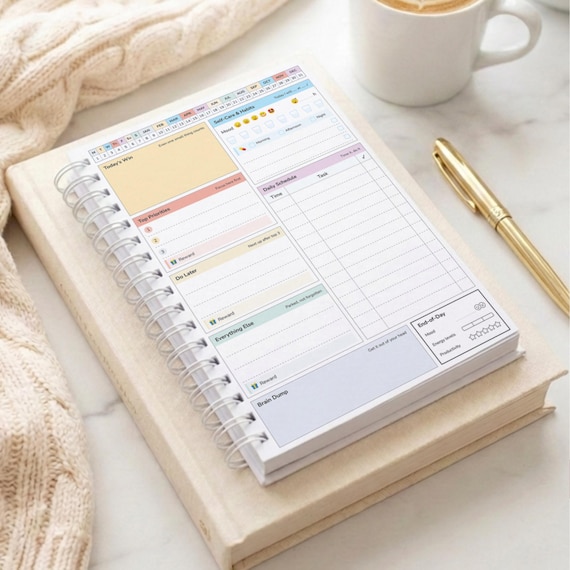 ADHD Daily Planner | One Page Runs Your Whole Day | Daily Routine & Structure, Undated | Wire Bound, Made in UK