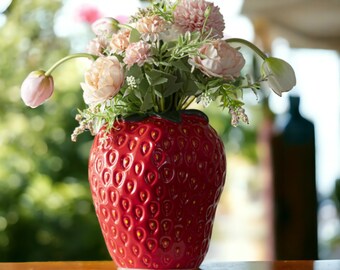 Strawberry Ceramic Vase for Fruit Floral Arrangements | Hydroponics Terrarium Home Decor Accessories