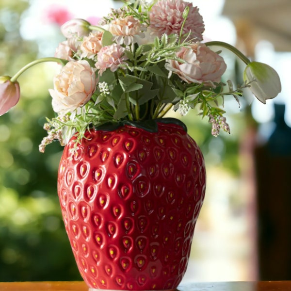Strawberry Ceramic Vase for Fruit Floral Arrangements | Hydroponics Terrarium Home Decor Accessories