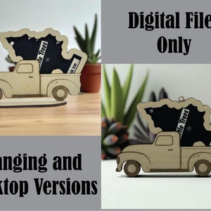 May include: Wooden pickup truck ornament with a black insert, featuring the text "Little Trees" and "Black Ice." The ornament is designed for hanging or desktop display. The image also includes the text "Digital Files Only."