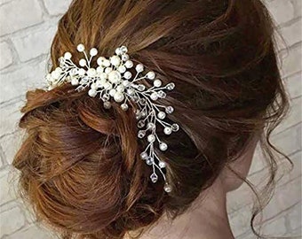 Pettine per capelli da sposa con perle, pettine da sposa, copricapo per pettine per capelli da sposa, pettine per capelli per matrimonio, pezzo di capelli da sposa, pettine per capelli da sposa in cristallo