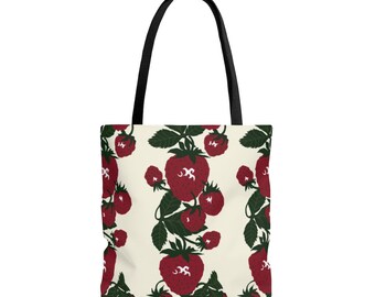 Strawberry Stripe Tote Bag / Grocery Bag / Book Bag / Farmer's Market bag