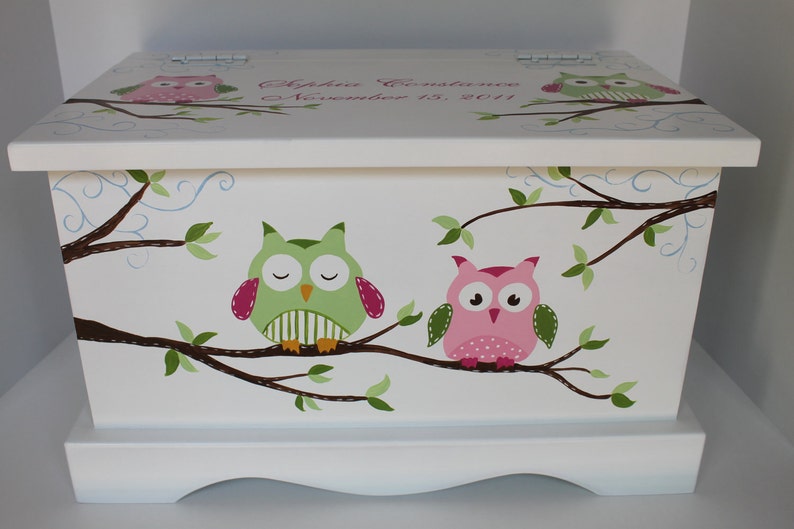 Baby Keepsake Box Owl Keepsake Chest green/pink baby memory Etsy