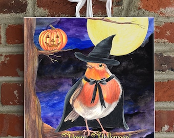 Cute Halloween Decoration Witch Robin Autumn Fall Halloween Wall Art Home Door Decor housewarming gift wreath front door decor