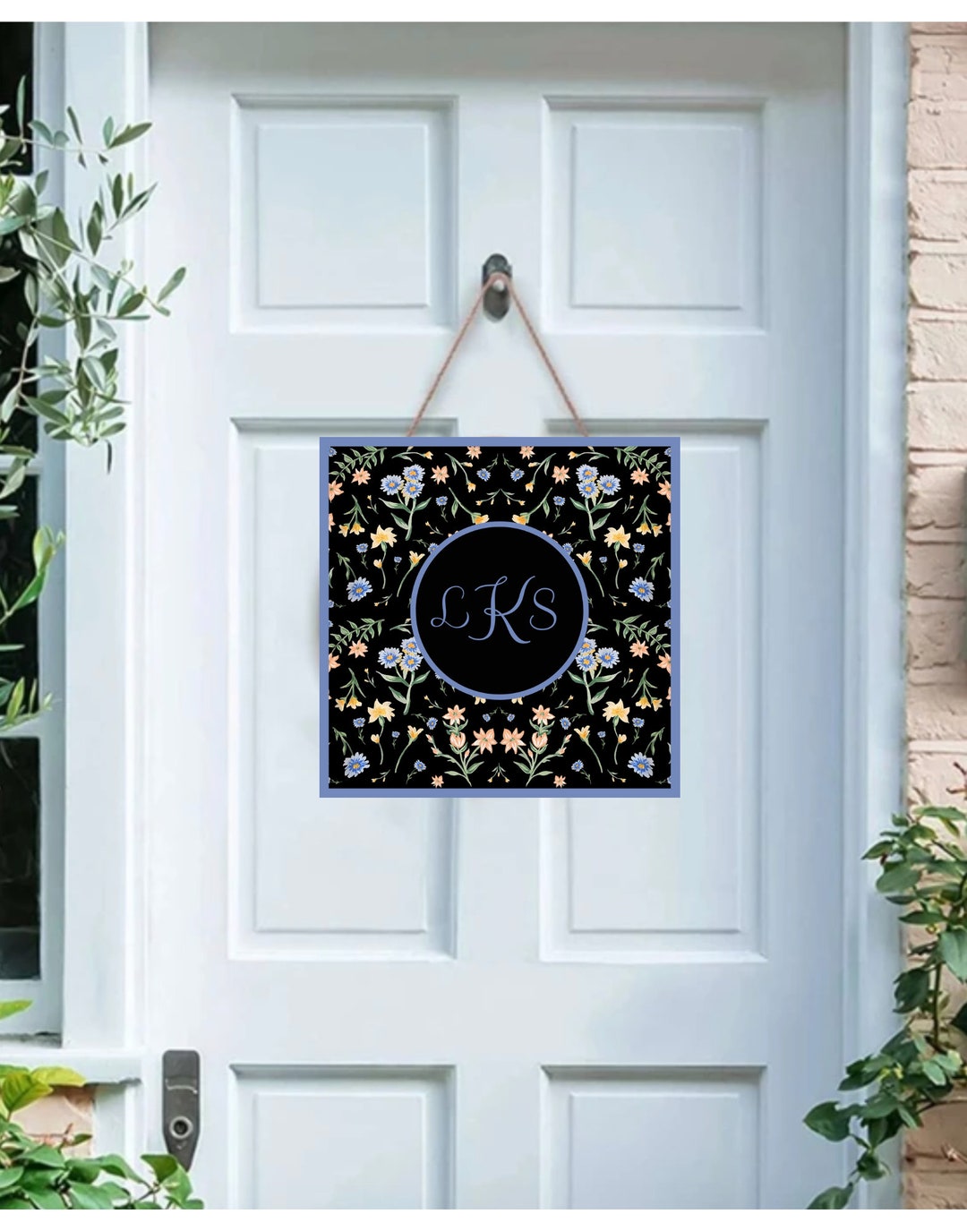 Black & Orange Floral Monogram Wall Art Home Decor Plaque Porch Mantel Sign Etsy