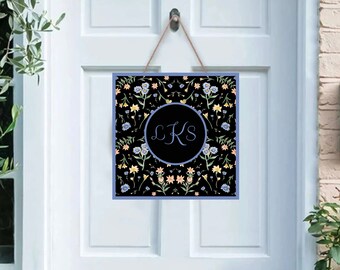 Black & Orange Floral Monogram Wall Art Home Decor Plaque porch mantel sign