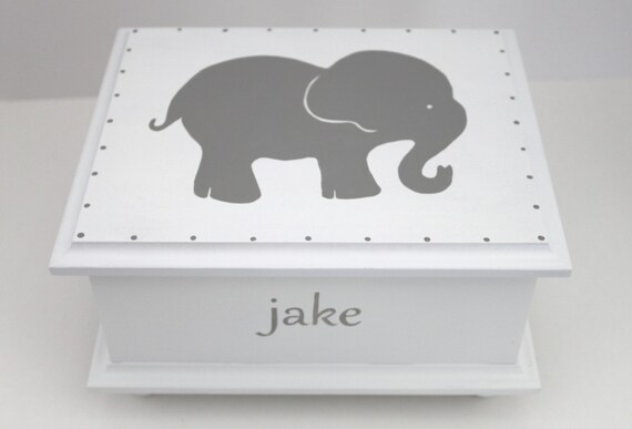 elephant family art Baby keepsake box baby elephant Elephant box