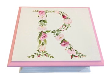 Baby Keepsake Box Pink Watercolor Floral Monogram Baby Memory Box personalized best unique new baby girl shower gift hand painted