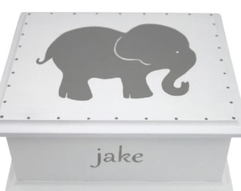 Baby keepsake box - Gray Elephant Baby Memory Box personalized neutral new unique baby gift hand painted best new baby shower gift