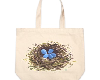 Robin's Nest printed cotton canvas grocery tote bag book bag eco-friendly made in the USA farmer's market shopping tote bag