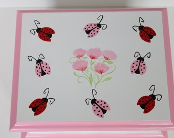 Baby Keepsake  Box - Baby Memory Box -Ladybug & Cherry Blossom personalized best new unique baby girl shower gift hand painted