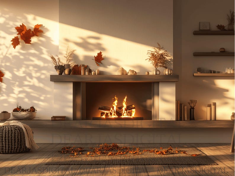 Cozy Fall Zoom Background Rustic Autumn Cabin Office Backdrop Modern ...
