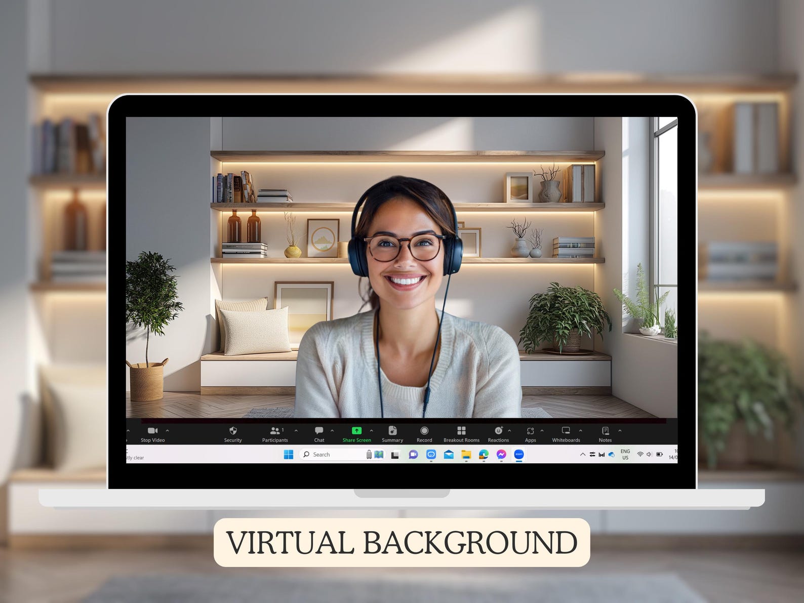 Modern Bookshelf Zoom Background | Home Office Backdrop (PNG) - Etsy
