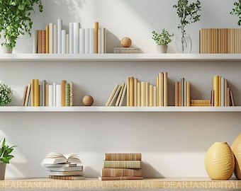 Modern Bookshelf Virtual Background | Zoom, Teams (Instant Download PNG)