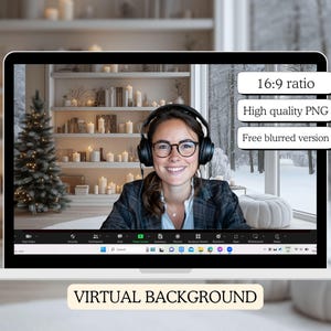 Modern Home Office Zoom Background | Christmas Virtual Backdrop | Cozy ...