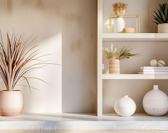 Modern Home Office Virtual Background | Bookshelves Plants (Digital Download)