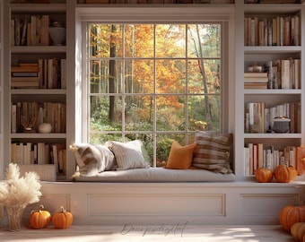 Zoom Background Cozy Fall Backdrop Autumn Home Office Decor Virtual Background Digital Download