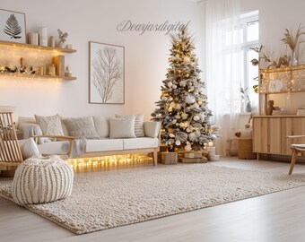 Cozy Christmas Tree Zoom Background | Modern Holiday Home (Digital Download)