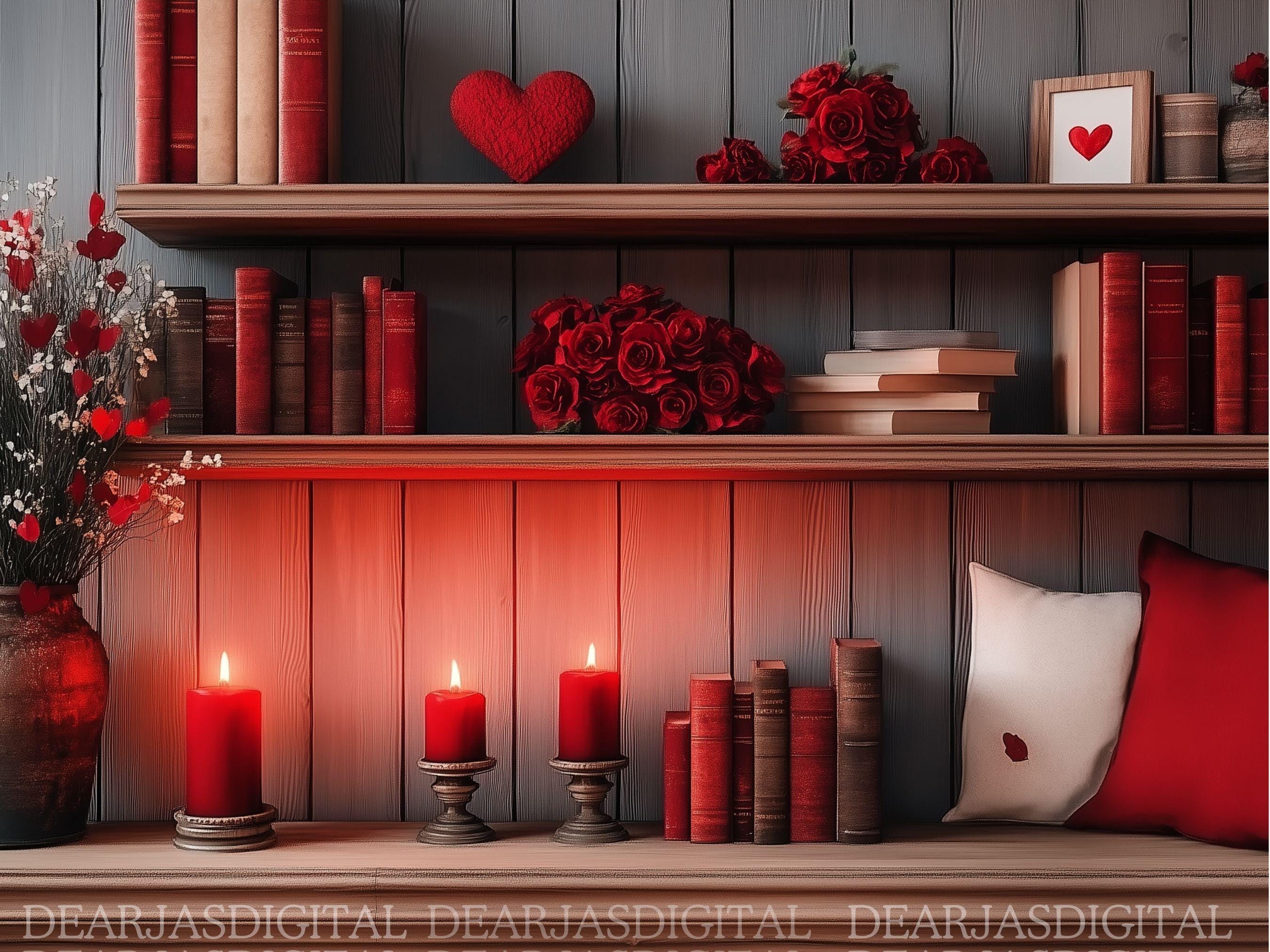 Virtual Valentine's Day Bookshelf Background Zoom, Skype, Teams, or ...