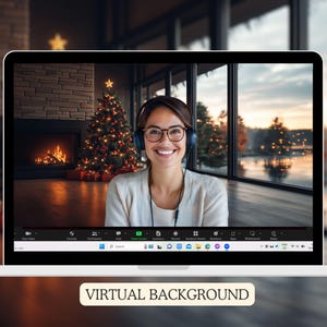Zoom Background Office Christmas Modern Home Office Decor Festive ...