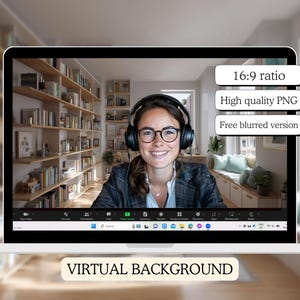 Remote Backdrop Virtual Home Office Zoom Background With Bookshelves – Cozy Meeting ...