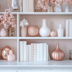 Pink Bookshelves Virtual Background | Zoom, Teams & Google Meet Backdrop | Cozy Digital Office Decor Elegant Bookcase Realistic Home Office