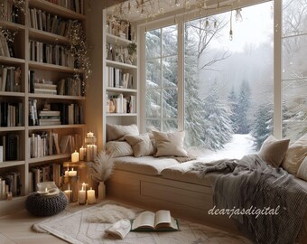 White Christmas Winter Zoom Background, Festive Holiday Scene (Digital Download)