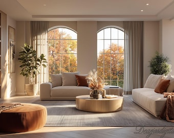 Modern Living Room Fall Zoom Background Home Office Virtual Backdrop Cozy Virtual Home Office Decor Elegant Neutral Modern Virtual Decor
