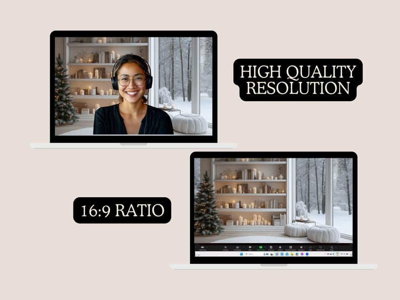 Modern Home Office Zoom Background | Christmas Virtual Backdrop | Cozy ...