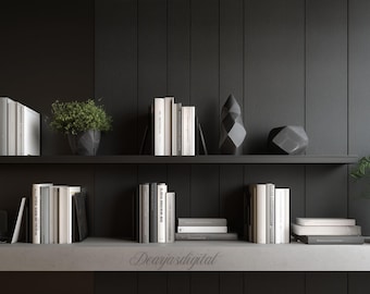Black Bookshelf Zoom Background | Minimalist Home Office (Digital Download)