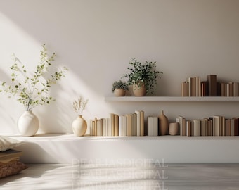 Modern Bookshelf Zoom Background | Minimalist Home Office (PNG)