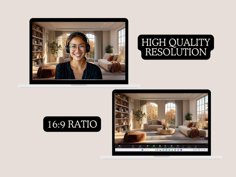 Remote Backdrop Modern Living Room Fall Zoom Background Home Office Virtual Backdrop ...
