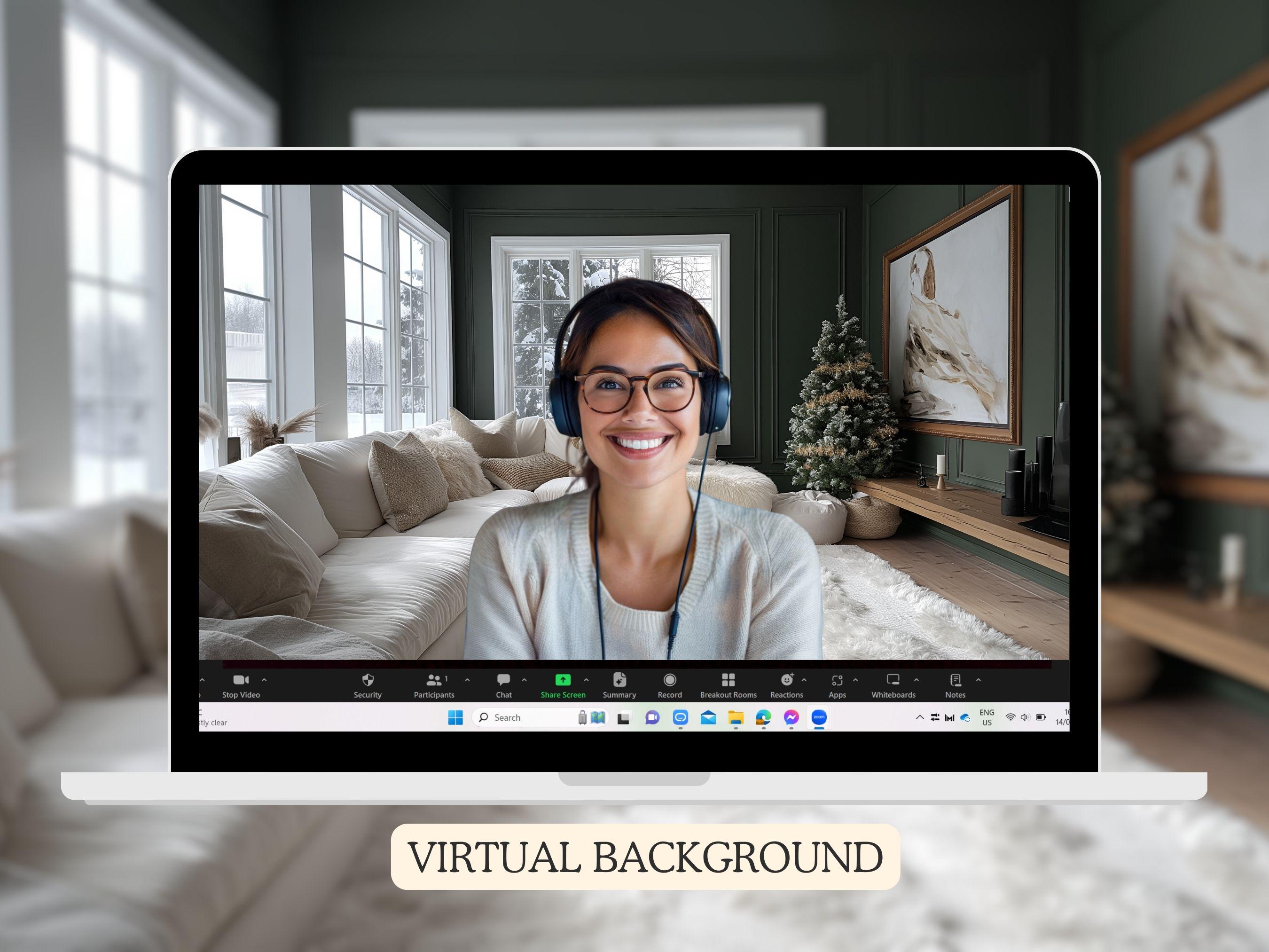 Modern Christmas Zoom Background | Realistic Home Office (digital ...