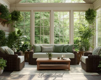 Sunroom Plant Zoom Background, Cozy Greenhouse Backdrop (Digital Download)