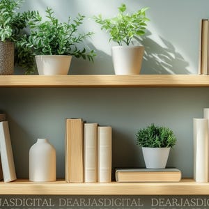 Virtueller Hintergrund Schreibtisch für Video-Konferenz | Modernes Home-Office mit Regalen und Pflanzen | Sofort Download