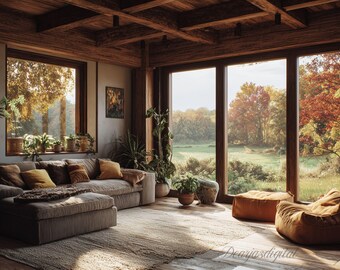 Cozy Autumn Living Room Virtual Background (Digital Download)
