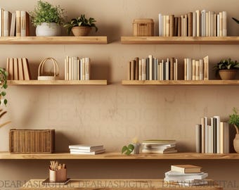 Boho Bookshelf Zoom Background, Cottagecore Office Decor (Digital Download)