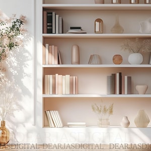 Virtual Background Pink Spring Bookshelf for Zoom Meetings, Home Office Background for Online Meeting, Simple Elegant Backdrop Natural Light