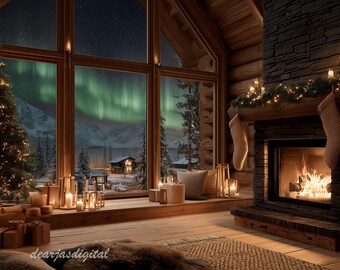 Scandinavian Christmas Home Zoom Background | Winter Holiday Backdrop (16:9)