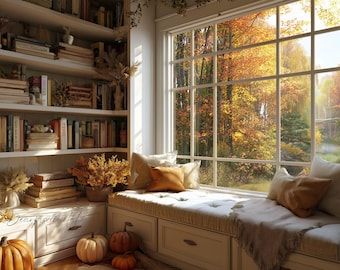 Cozy Fall Window View Virtual Background (PNG)