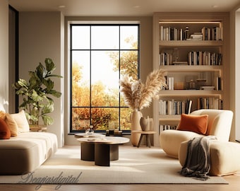 Fall Living Room Zoom Background | Neutral Modern Decor (Digital Download)
