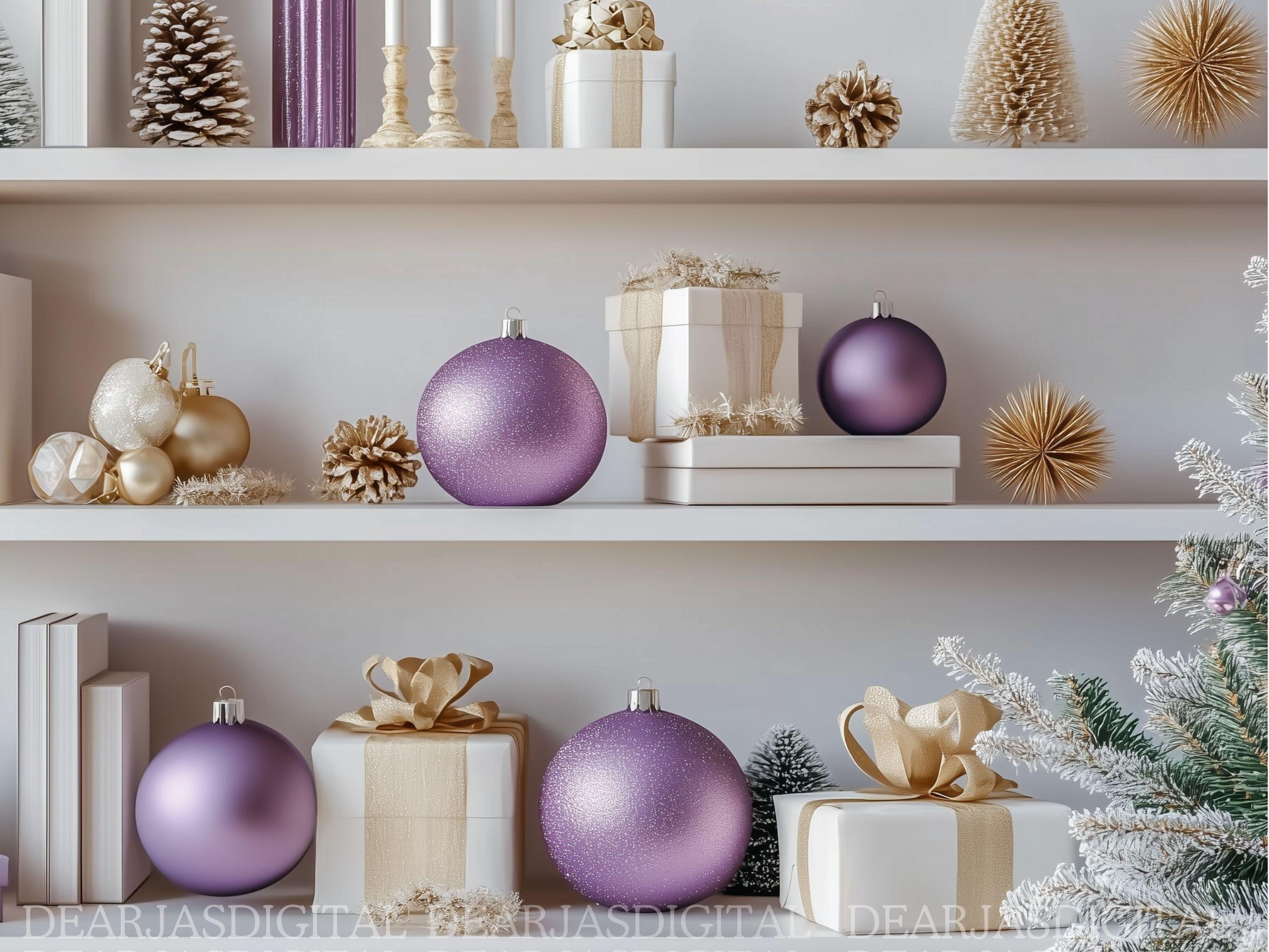 Modern Home Office Christmas Zoom Background | Purple Bookshelf ...