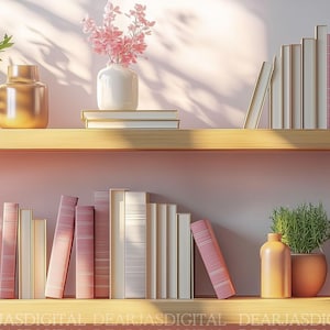 Virtueller Hintergrund Schreibtisch für Video-Konferenz | Modernes Home-Office mit Regalen und Pflanzen | Sofort Download