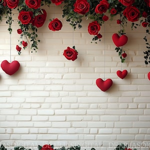 Virtueller Valentinstag Hintergrund - Rote Rosen Zoom, Skype, Teams, oder Videoanruf-Hintergrund - Perfekt für Online-Feiern und Team-Besprechungen