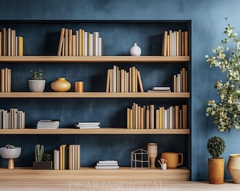 Fondos de estantería acogedores para Zoom / Fondo virtual para videollamadas / Decoración de oficina en casa / Hogar realista para reuniones en línea Relación de aspecto 16:9