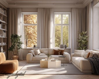 Cozy Modern Living Room Zoom Background, Professional Virtual Meeting (Digital Download)