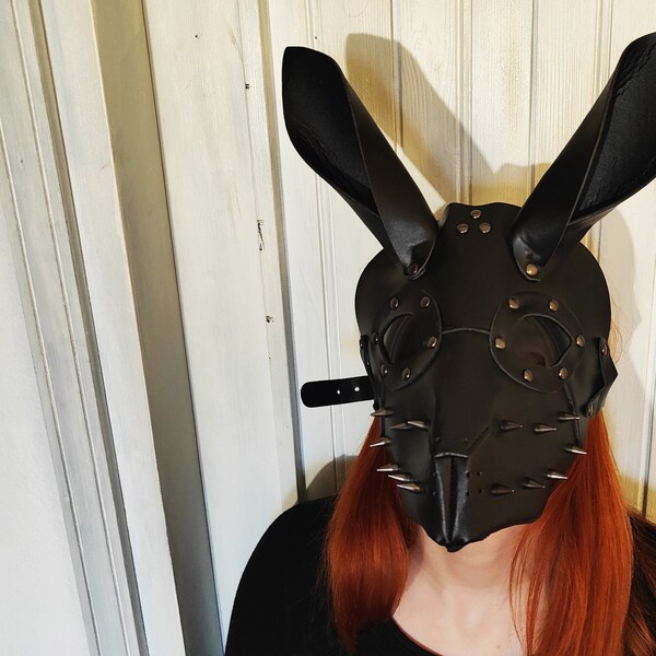 Dark Bunny leather full face mask, mask with studs for evenings