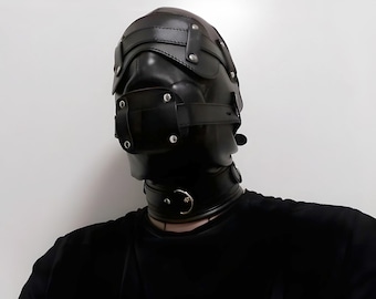 Full face hood, sensory deprivation mask in quality leather