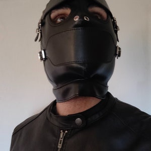 Full face hood with blindfold and gag, sensory deprivation mask in quality leather image 4